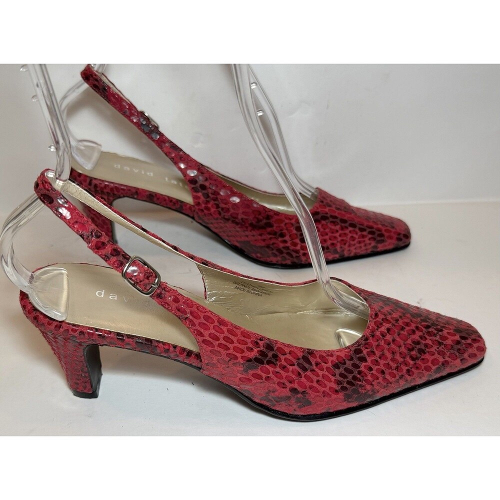 David Tate Women’s 9M Red Snakeskin Embossed Leather Slingback Pumps Heels